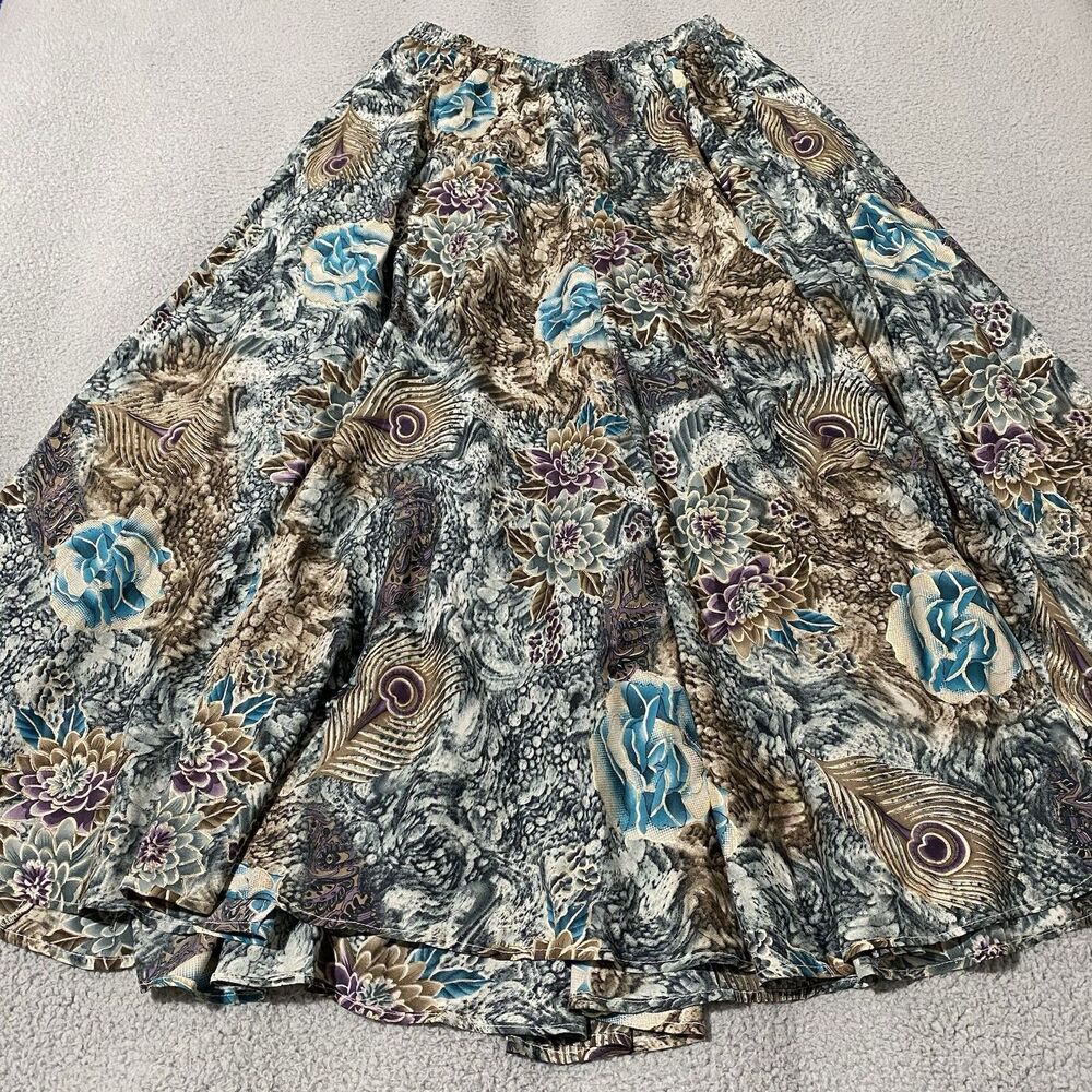 Mix Nouveau Maxi Skirt Womens L Green Floral Gypsy Boho Forest Fairy Whimsical